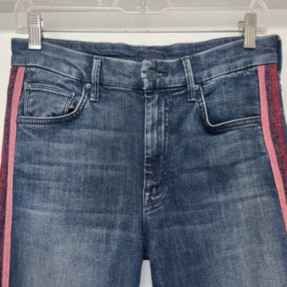 MOTHER High Waisted Looker Jeans Here Kitty Kitty Glitter Racer - Picture 3 of 13